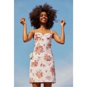 Brock Collection x H&M Floral Corset Mini Dress M‎ Rose Print Linen Blend